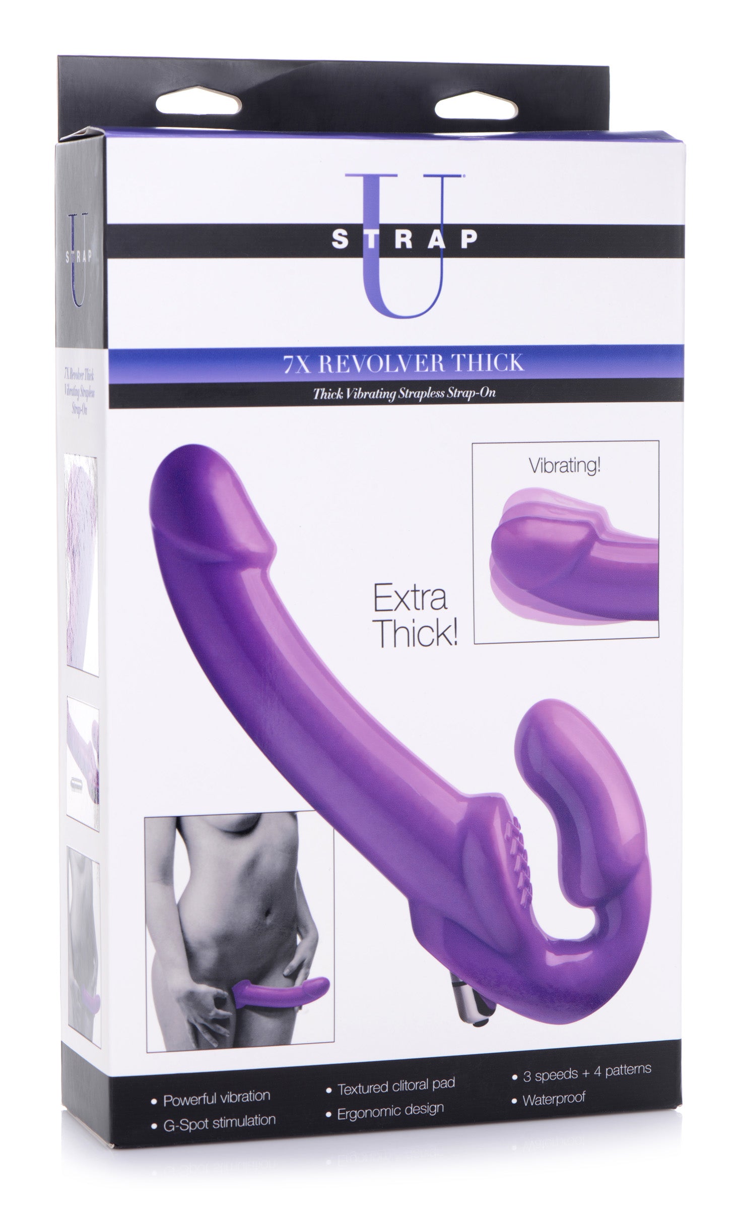 Strap U 7X Revolver 2 Inch Thick Vibrating Strapless Strap-on Purple