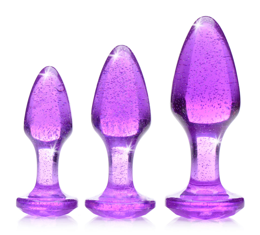 Booty Sparks Glitter Gem Anal Plug Set - Pink Purple
