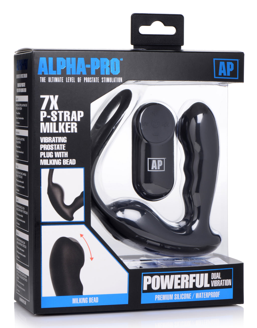 Alpha-Pro 7X P-Strap Milking and Vibrating Prostate Stimulator with Cock and Ball Harness Black