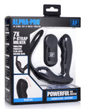 Alpha-Pro 7X P-Strap Milking and Vibrating Prostate Stimulator with Cock and Ball Harness Black