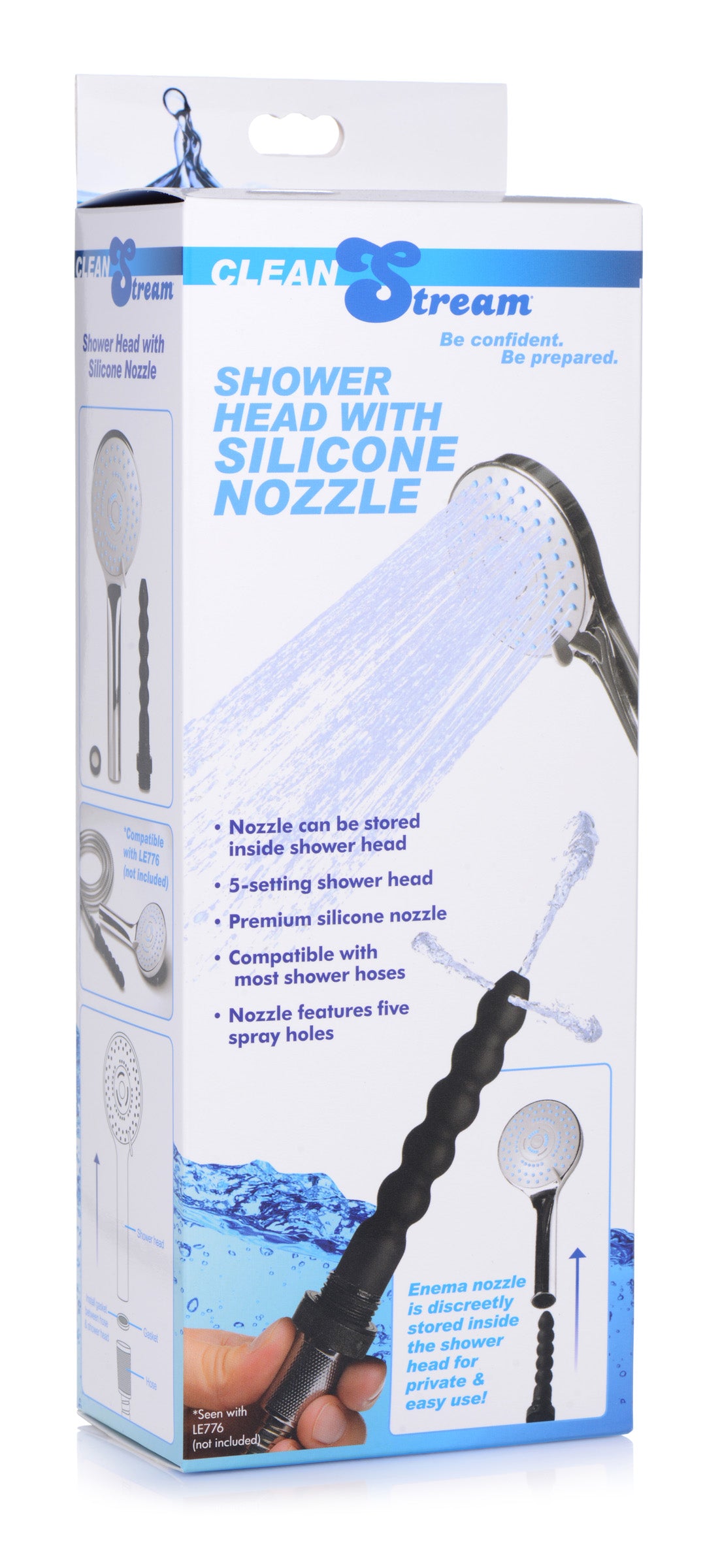 CleanStream Shower Head with Silicone Enema Nozzle Black