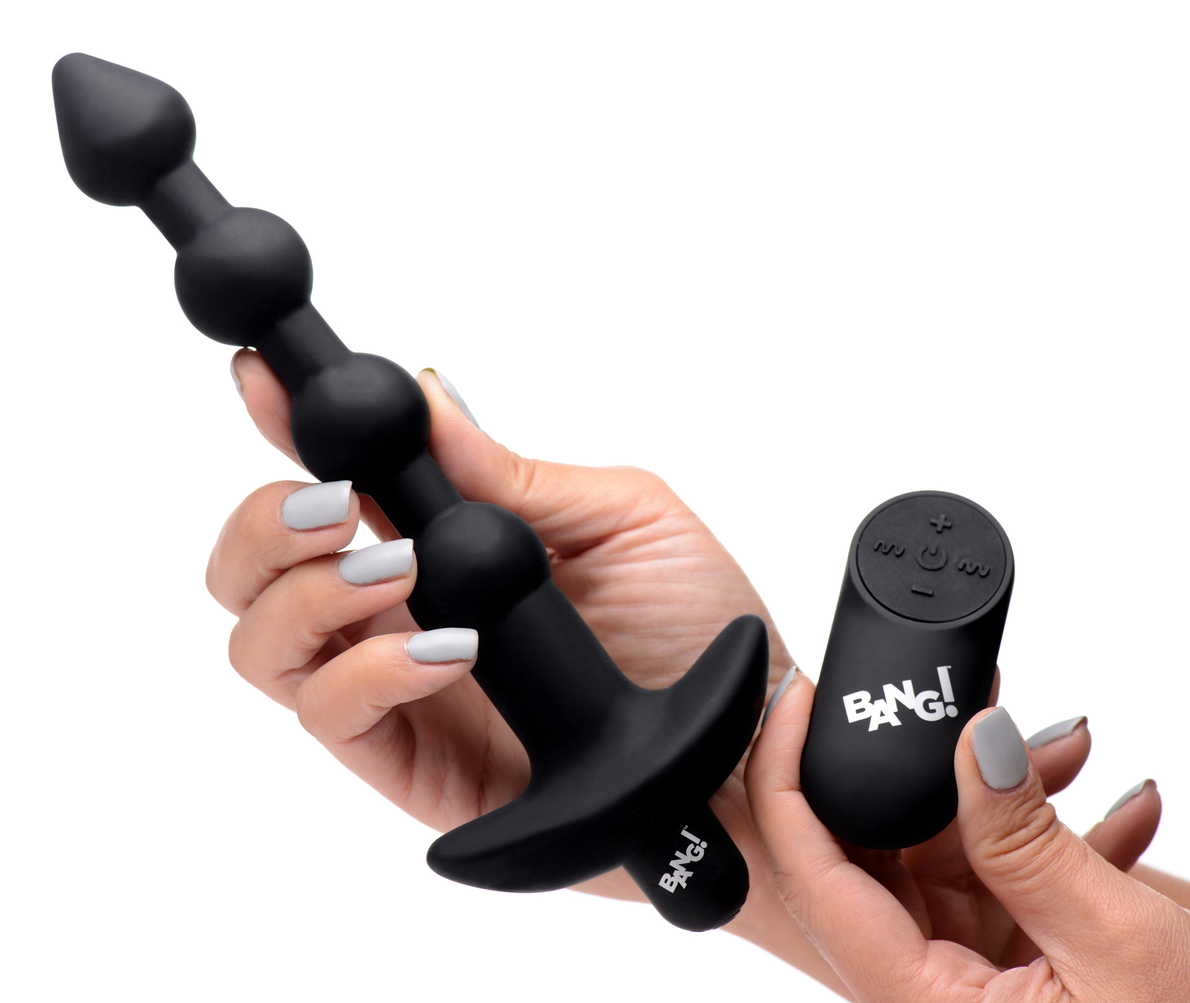 Bang! Remote Control Vibrating Silicone Anal Beads - Black Black