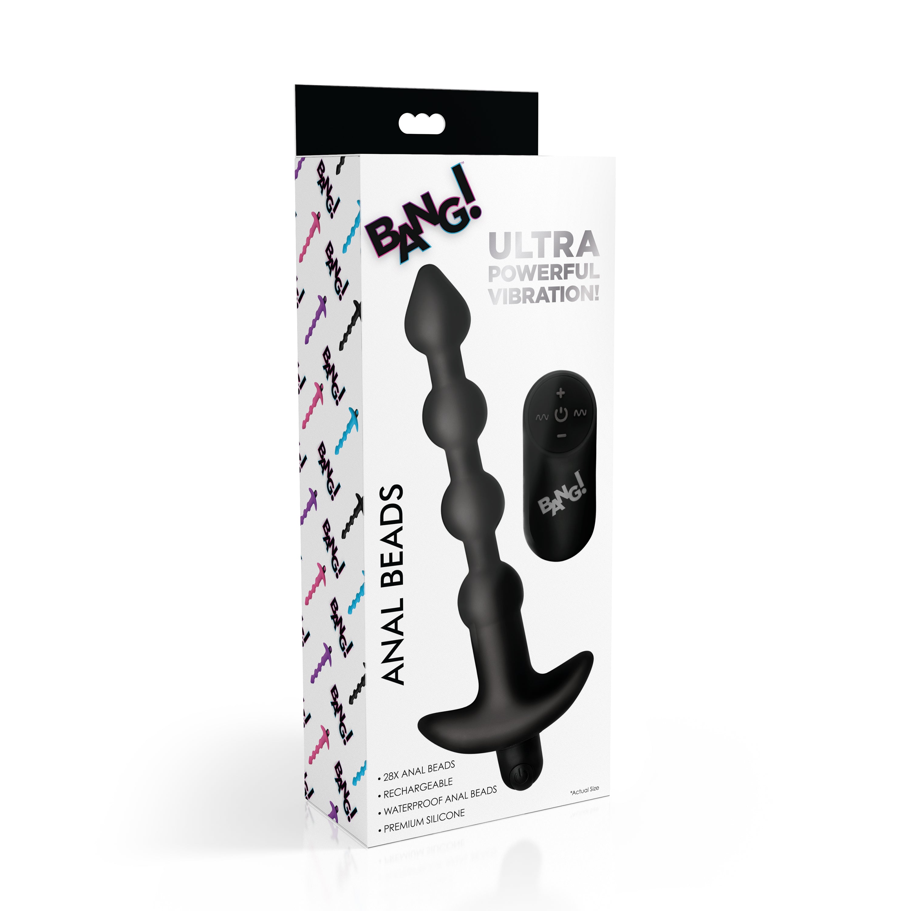 Bang! Remote Control Vibrating Silicone Anal Beads - Black Black