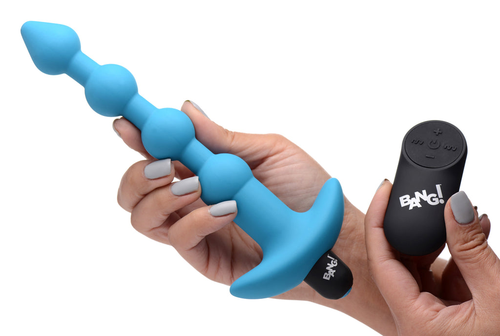 Bang! Remote Control Vibrating Silicone Anal Beads - Black Blue