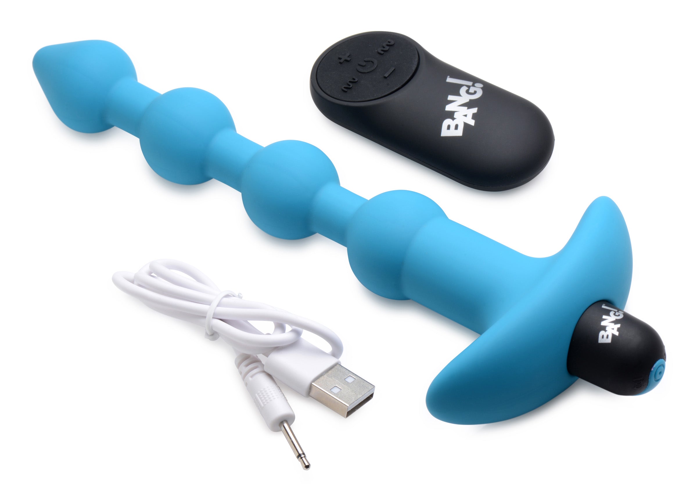 Bang! Remote Control Vibrating Silicone Anal Beads - Black Blue