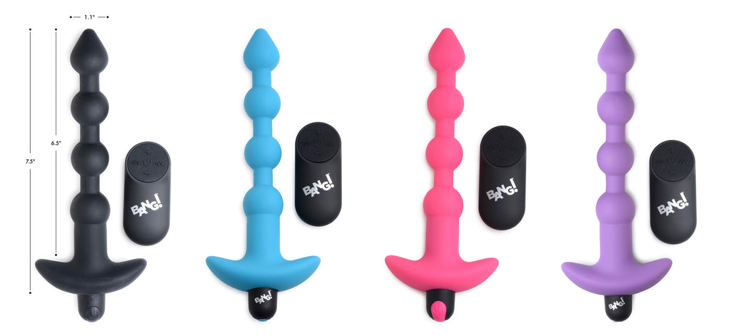 Bang! Remote Control Vibrating Silicone Anal Beads - Black Blue