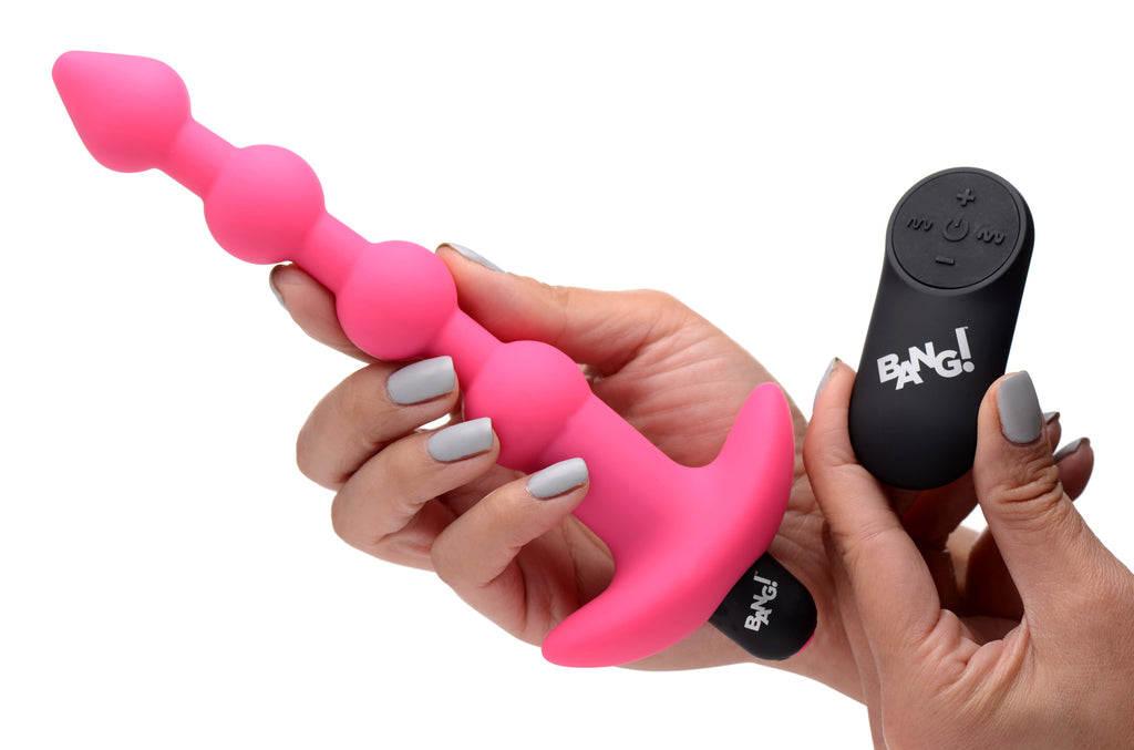 Bang! Remote Control Vibrating Silicone Anal Beads - Black Pink