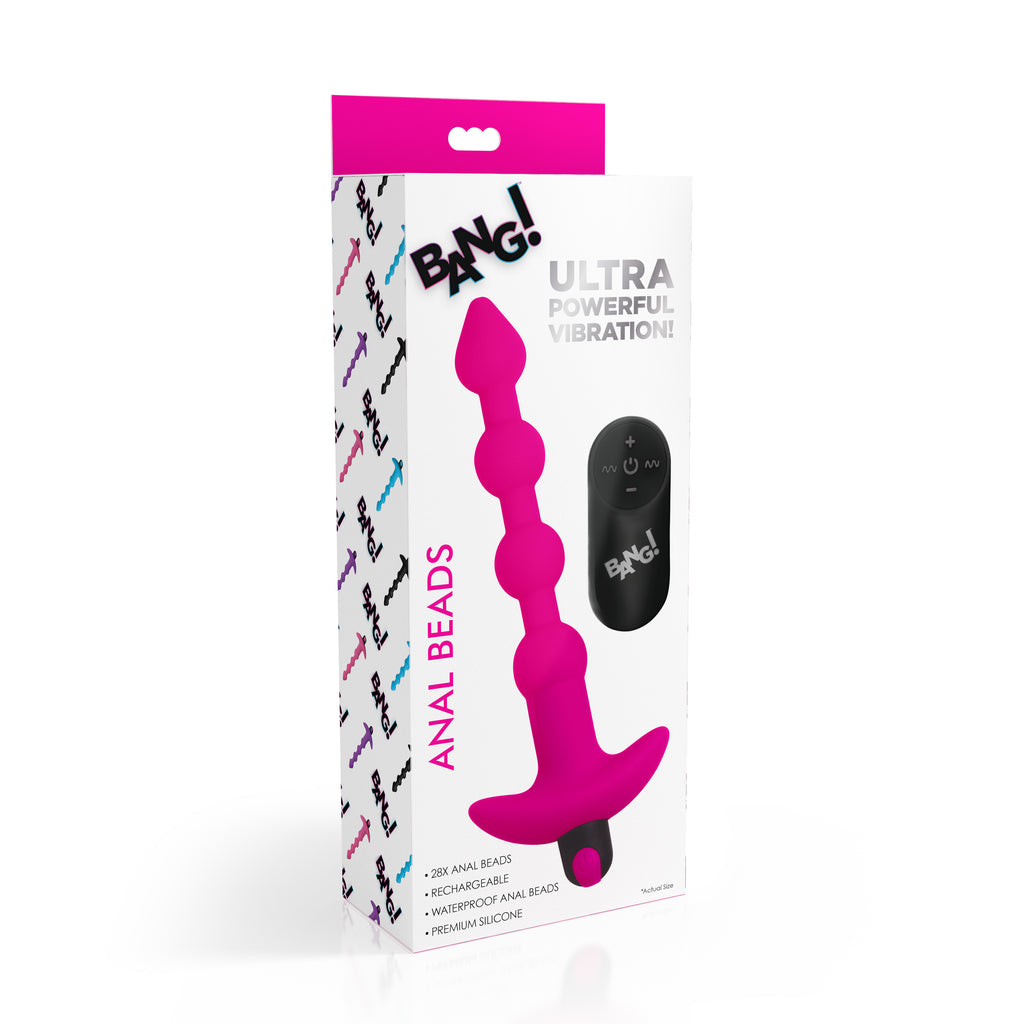 Bang! Remote Control Vibrating Silicone Anal Beads - Black Pink
