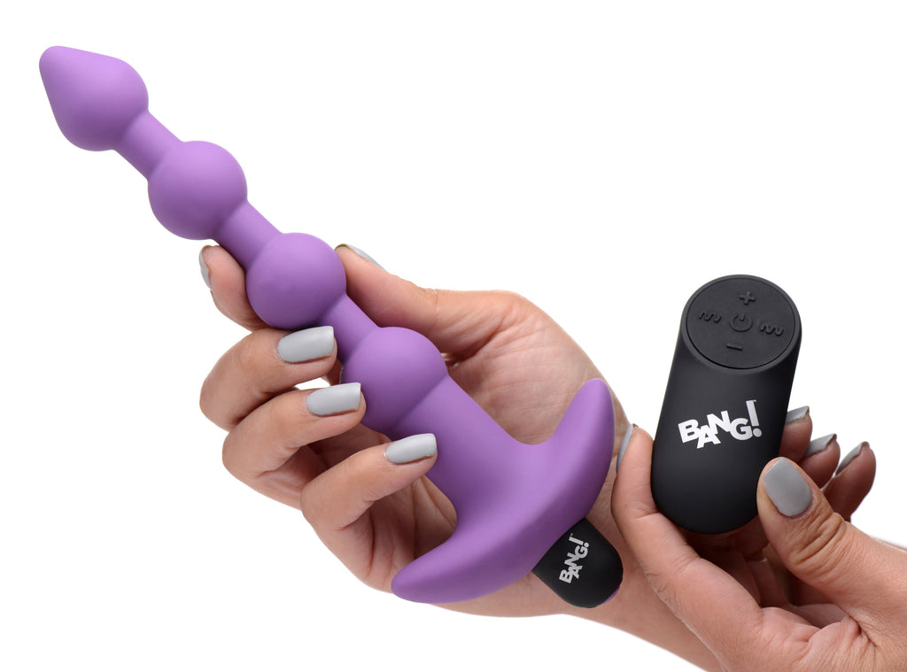 Bang! Remote Control Vibrating Silicone Anal Beads - Black Purple