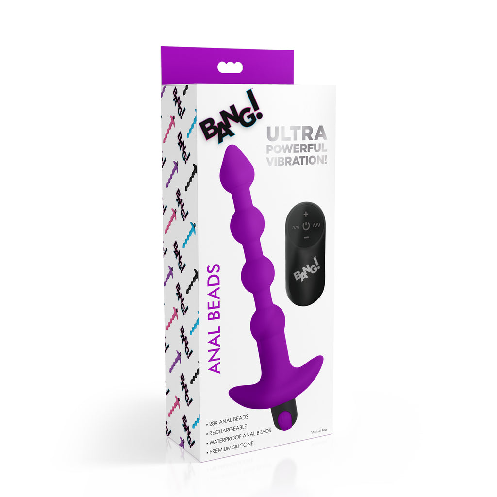 Bang! Remote Control Vibrating Silicone Anal Beads - Black Purple