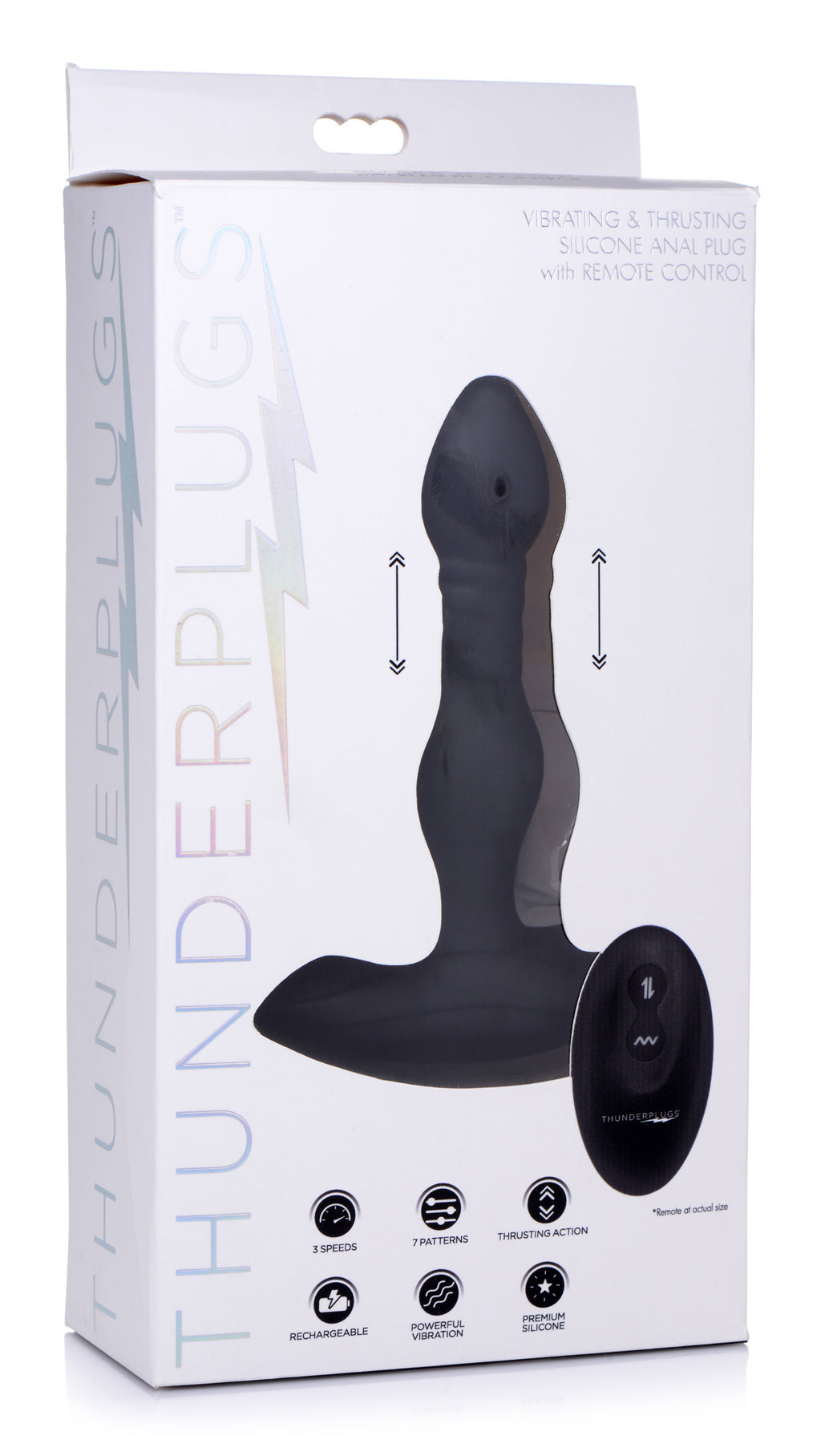 Thunderplugs Vibrating and Thrusting Remote Control Silicone Anal Plug Black