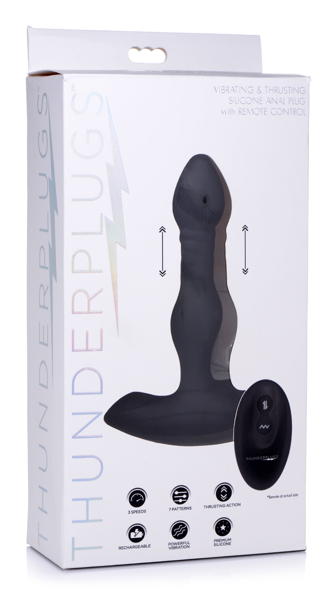 Thunderplugs Vibrating and Thrusting Remote Control Silicone Anal Plug Black