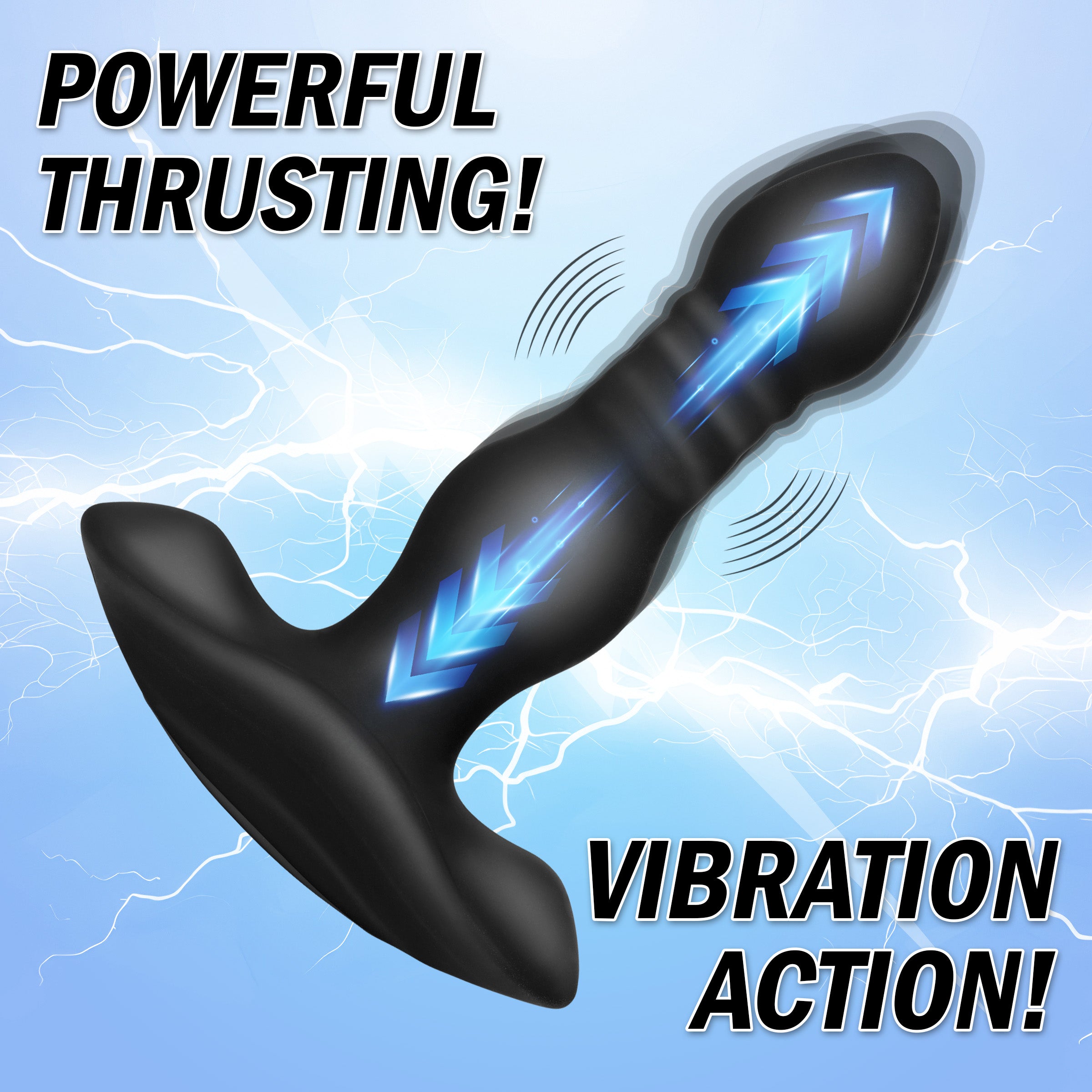 Thunderplugs Vibrating and Thrusting Remote Control Silicone Anal Plug Black