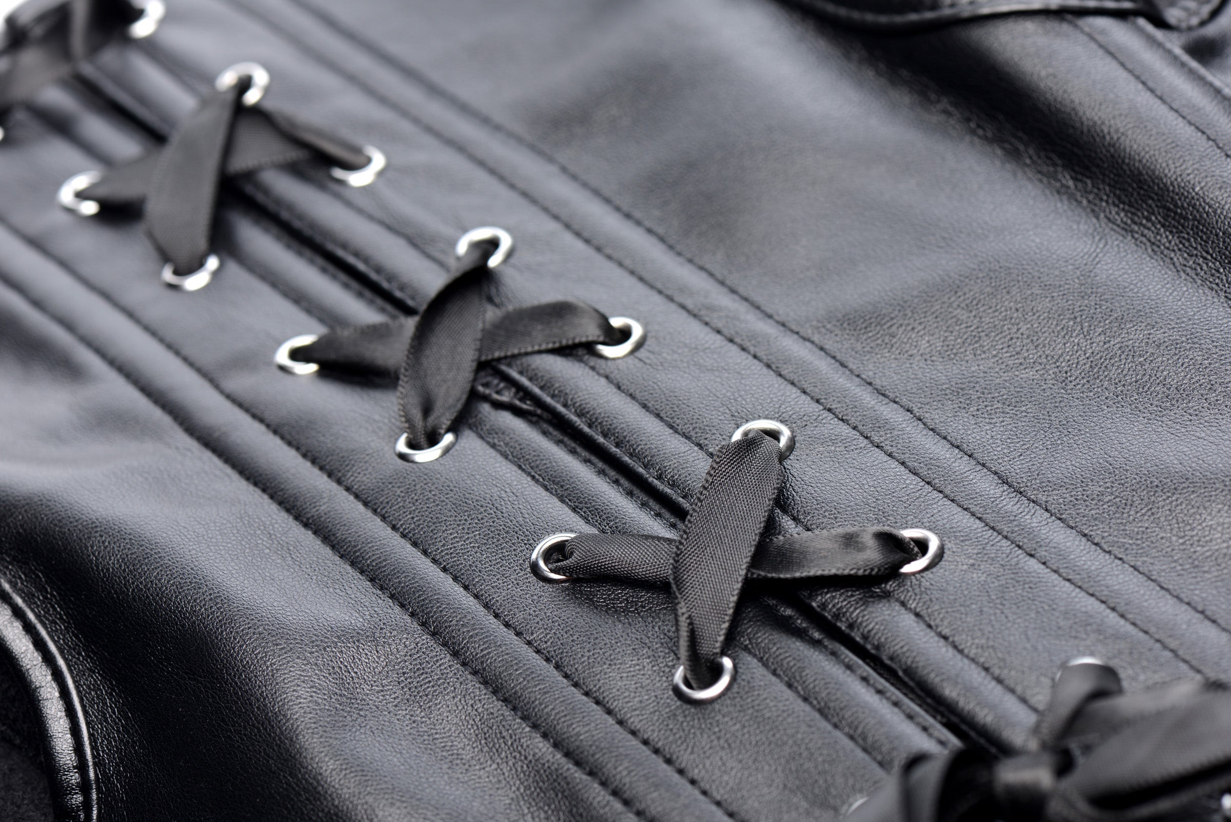 Strict Lace-up Corset and Thong - Large Black