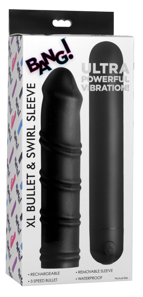Bang! XL Silicone Bullet and Swirl Sleeve Black