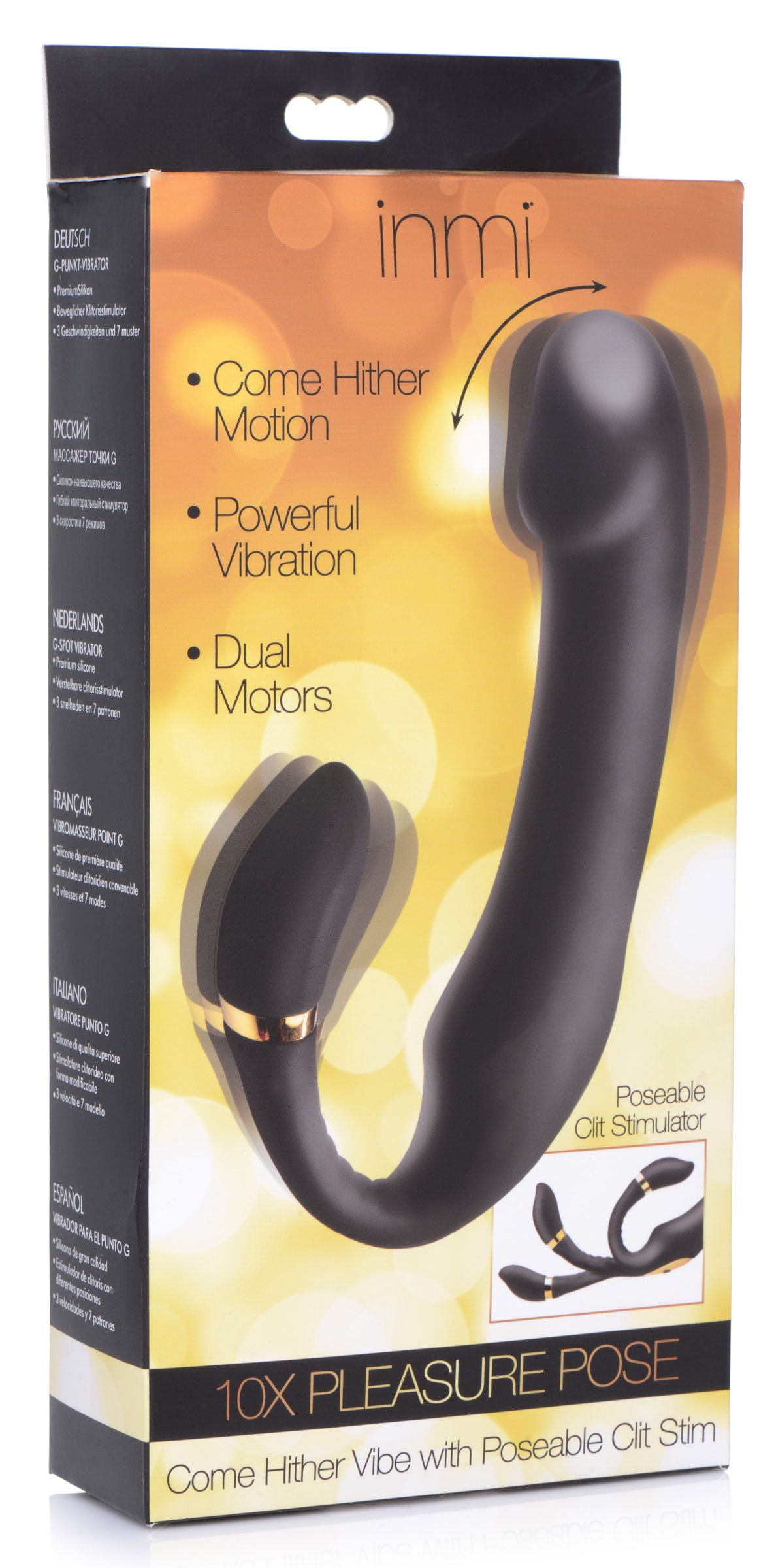 Inmi 10X Pleasure Pose Come Hither Silicone Vibrator with Poseable Clit Stimulator Black
