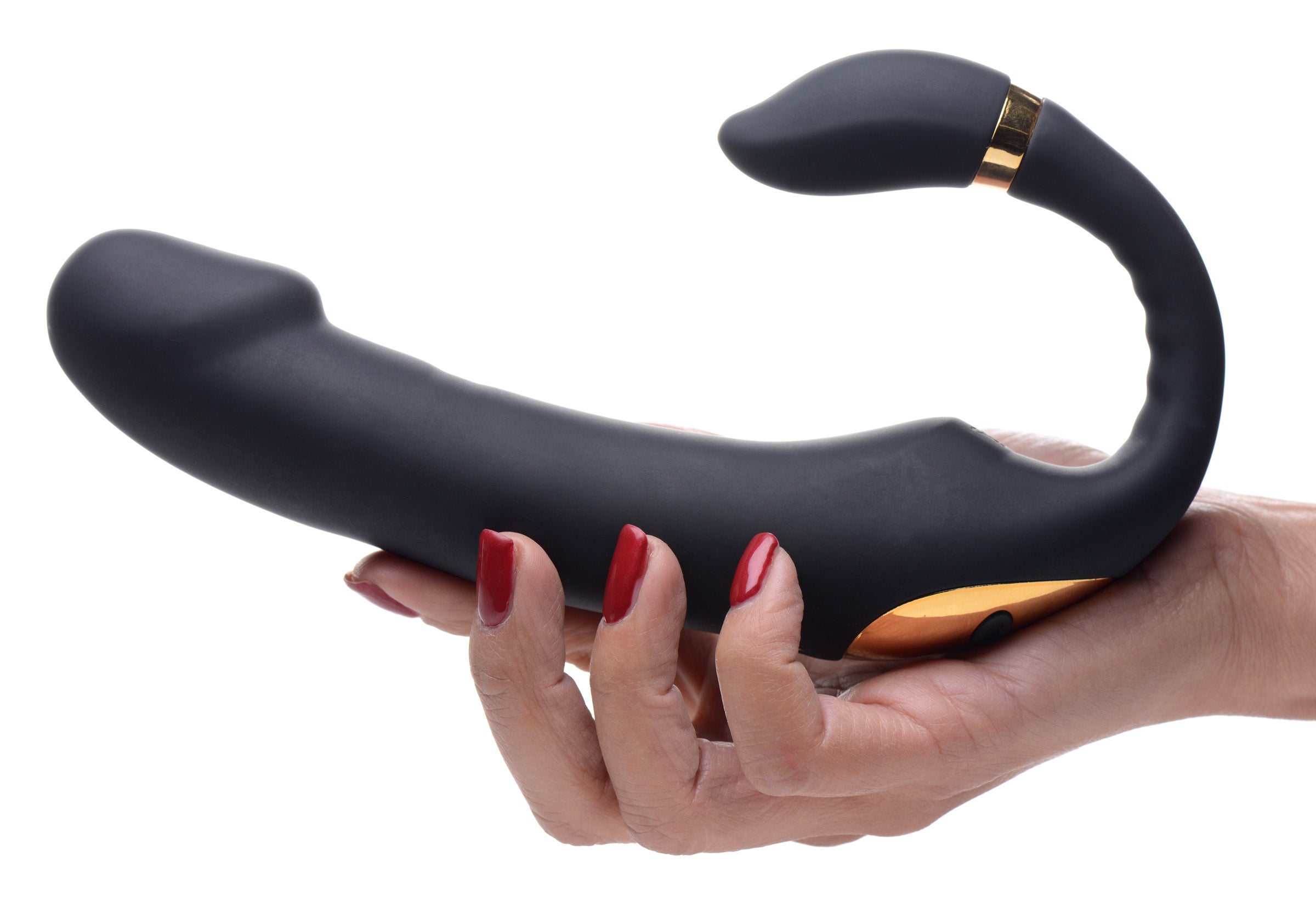 Inmi 10X Pleasure Pose Come Hither Silicone Vibrator with Poseable Clit Stimulator Black