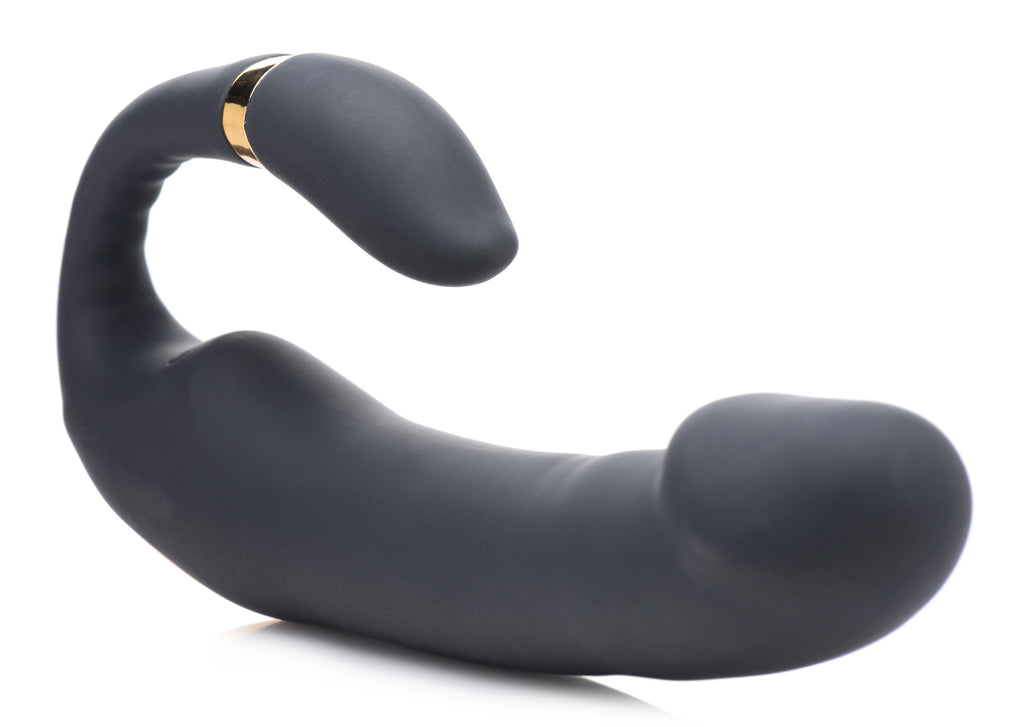 Inmi 10X Pleasure Pose Come Hither Silicone Vibrator with Poseable Clit Stimulator Black