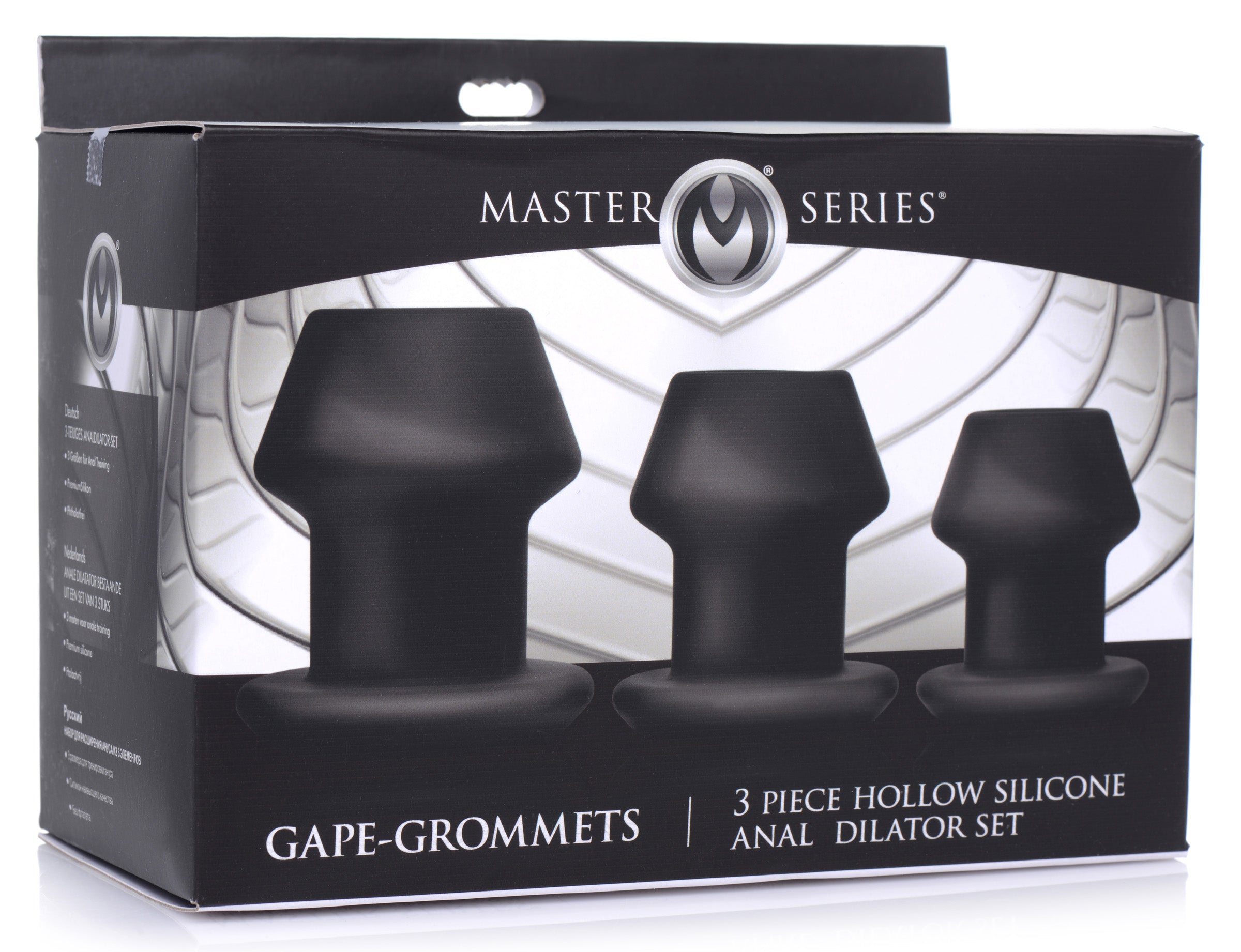 Master Series Gape-Grommets 3 Piece Hollow Silicone Anal Dilator Set Black