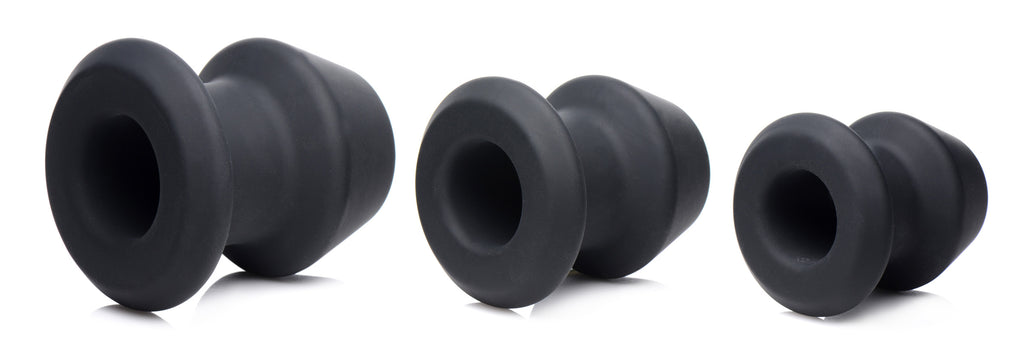 Master Series Gape-Grommets 3 Piece Hollow Silicone Anal Dilator Set Black