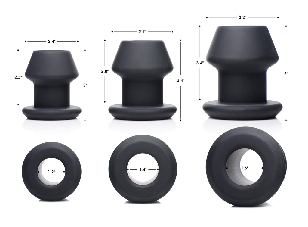 Master Series Gape-Grommets 3 Piece Hollow Silicone Anal Dilator Set Black