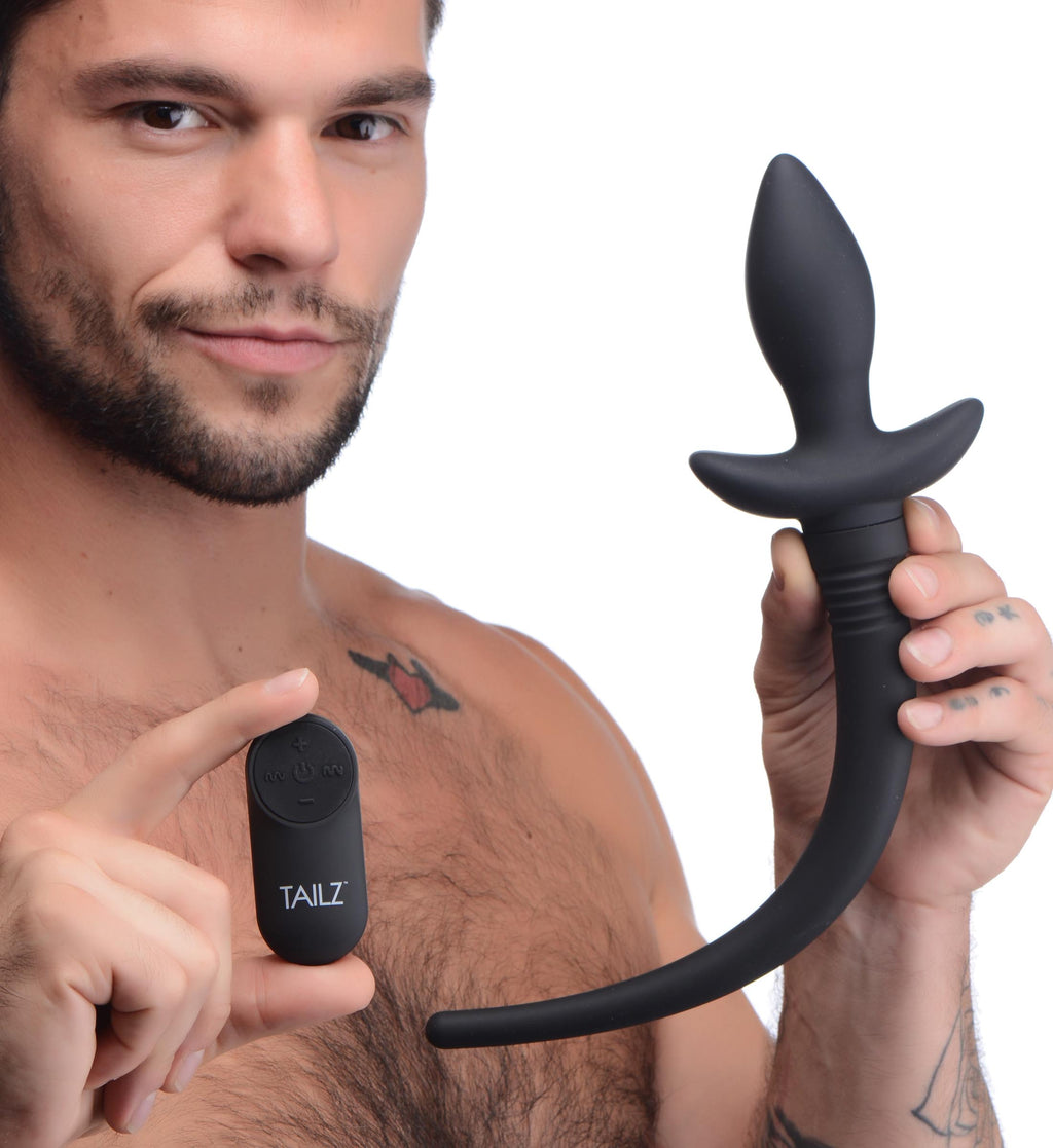 Tailz Remote Control Wagging and Vibrating Puppy Tail Anal Plug Black