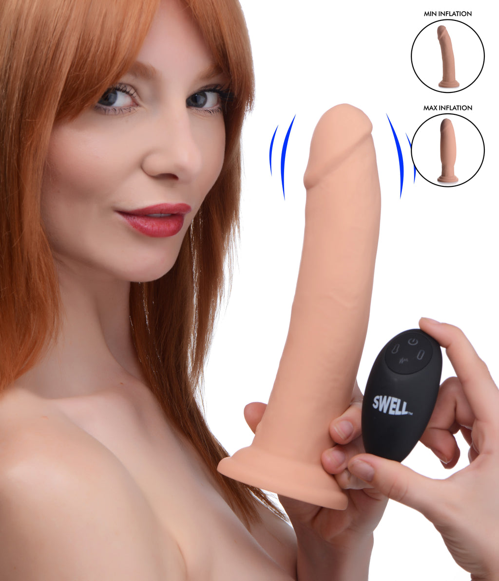 Swell 7X Inflatable and Vibrating Remote Control Silicone Dildo - 8.5 Inch Flesh