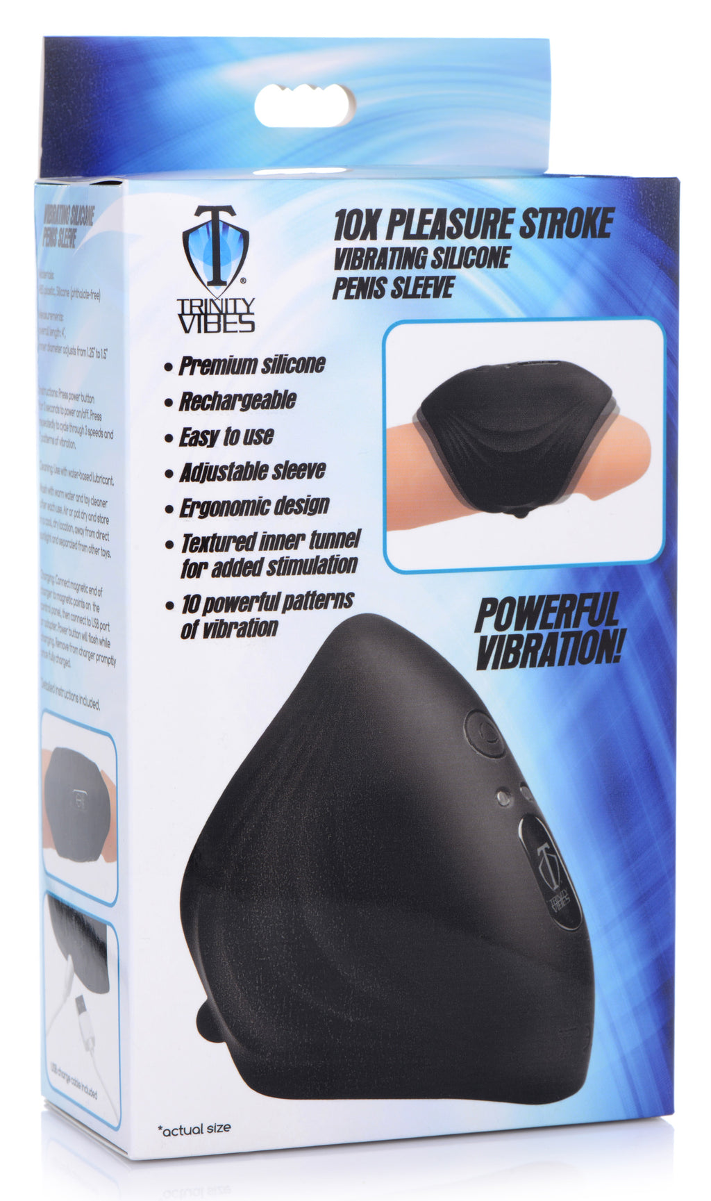 Trinity Men 10X Pleasure Stroke Vibrating Silicone Penis Sleeve Black