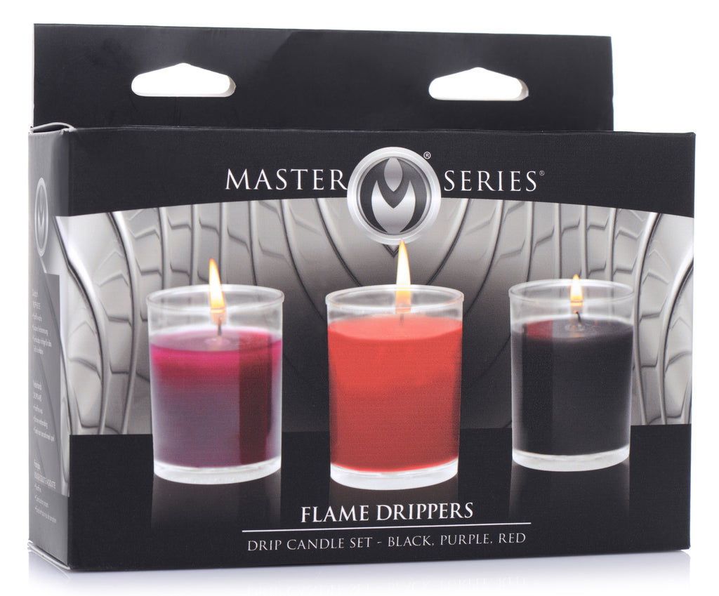Master Series Flame Drippers Candle Set Designed for Wax Play Black, Purple, Red