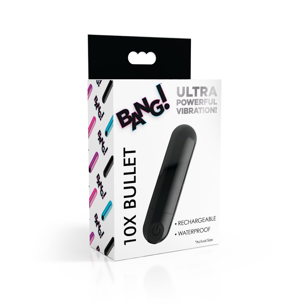 Bang! 10X Rechargeable Vibrating Metallic Bullet - Black Black