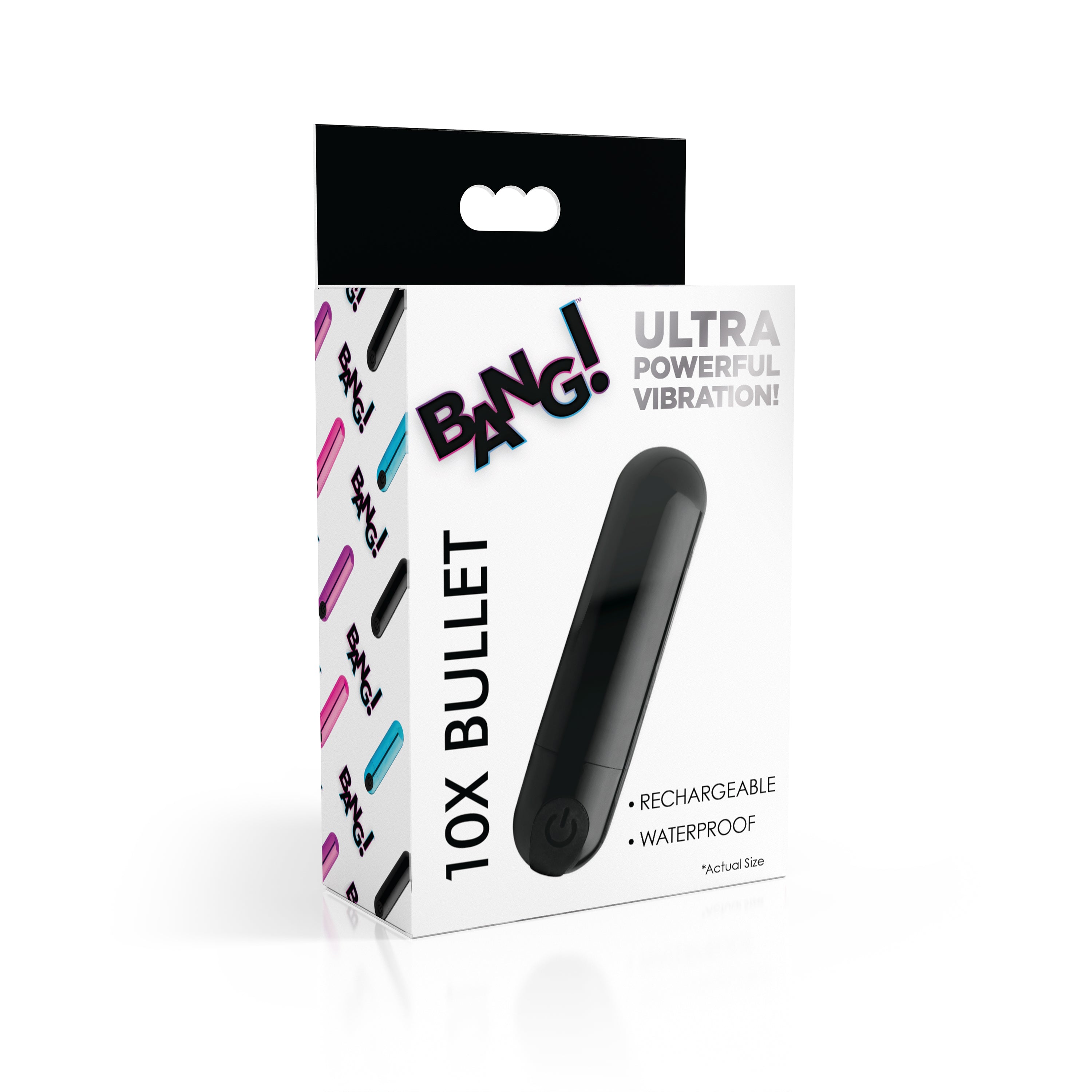 Bang! 10X Rechargeable Vibrating Metallic Bullet - Black Black