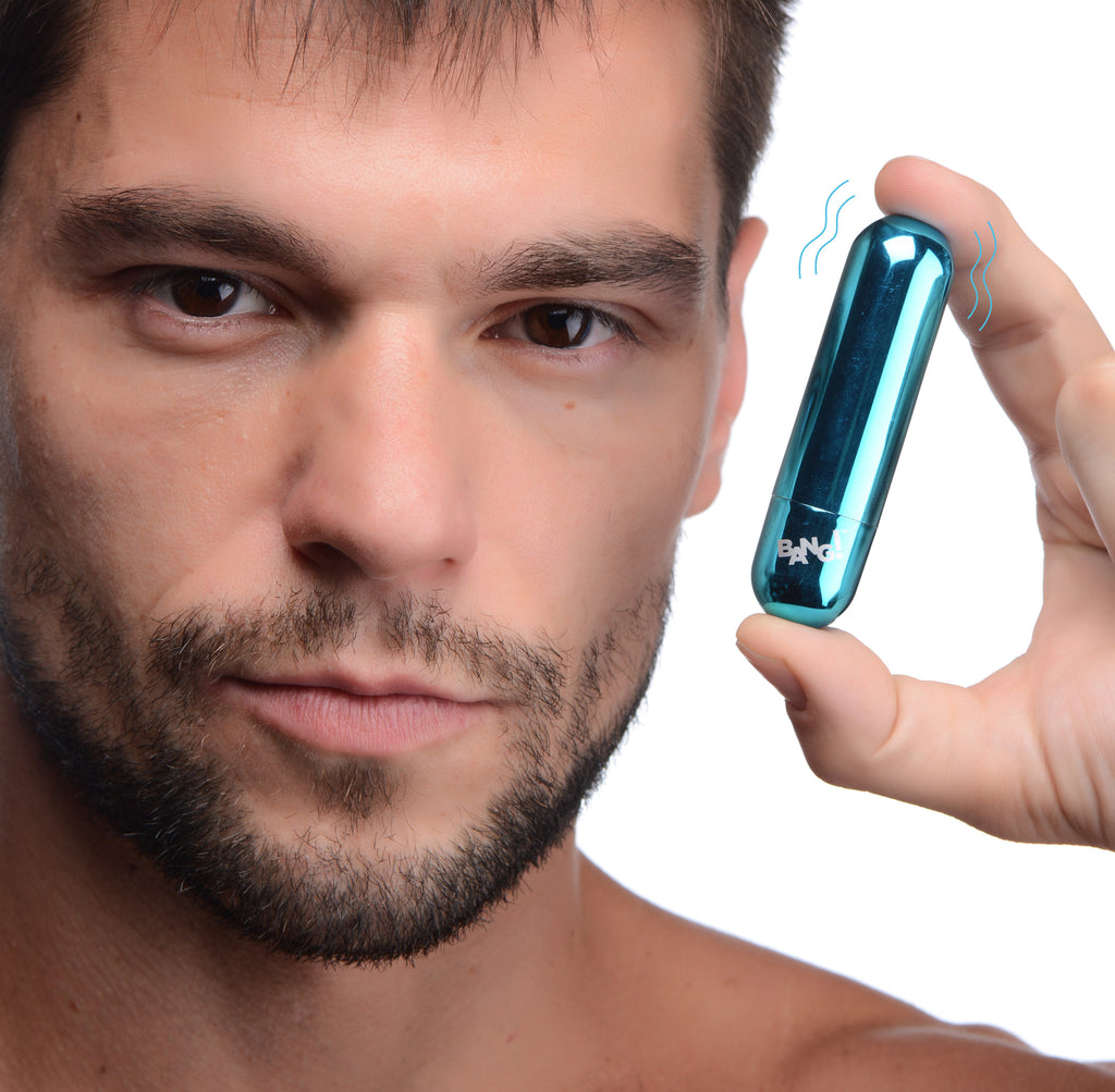 Bang! 10X Rechargeable Vibrating Metallic Bullet - Black Blue