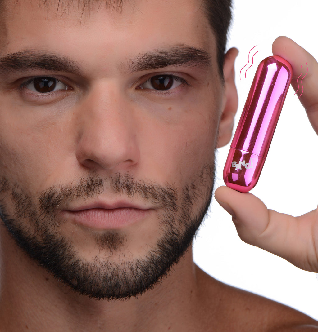 Bang! 10X Rechargeable Vibrating Metallic Bullet - Black Pink