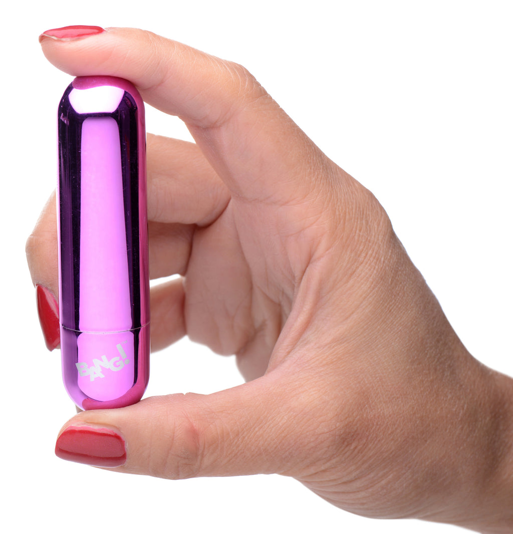 Bang! 10X Rechargeable Vibrating Metallic Bullet - Black Purple