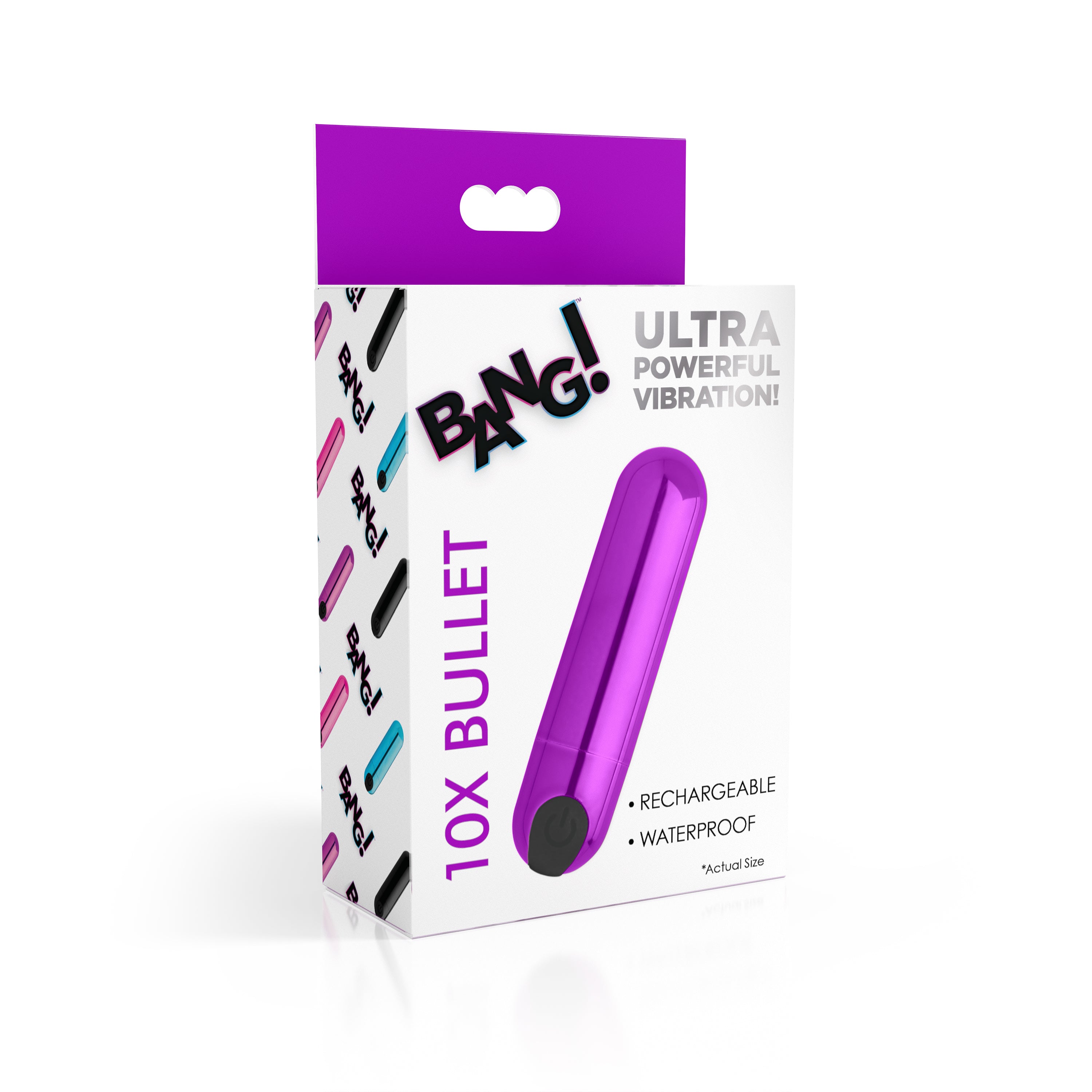Bang! 10X Rechargeable Vibrating Metallic Bullet - Black Purple
