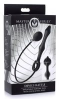 Master Series Devils Rattle Inflatable Silicone Anal Plug with Cock and Ball Ring Black