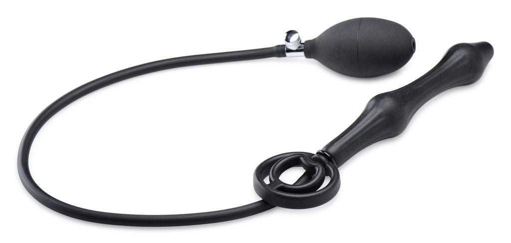 Master Series Devils Rattle Inflatable Silicone Anal Plug with Cock and Ball Ring Black