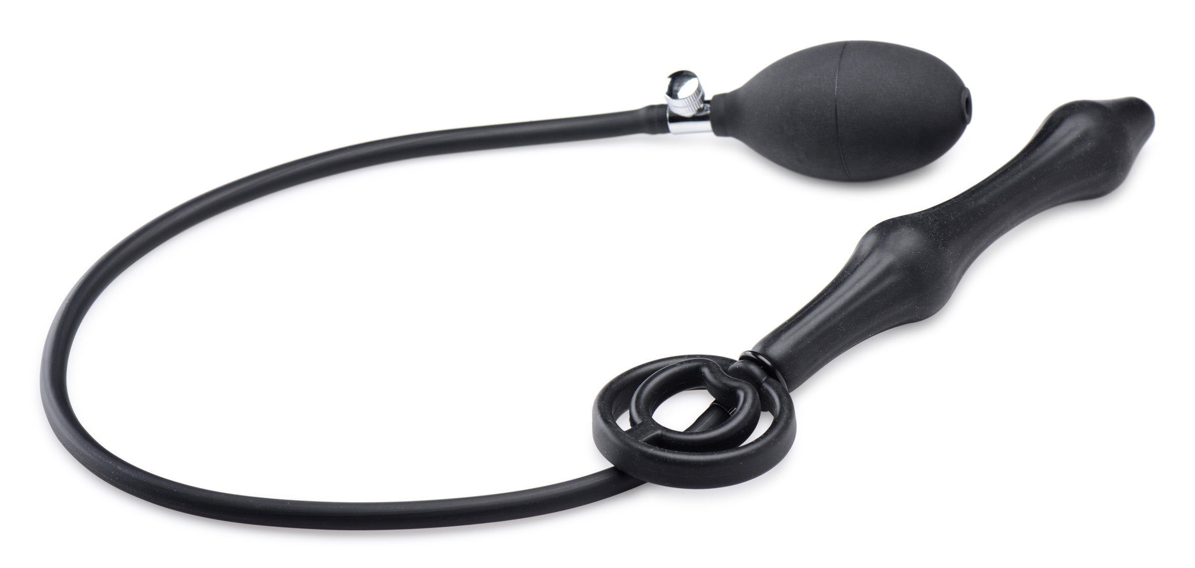 Master Series Devils Rattle Inflatable Silicone Anal Plug with Cock and Ball Ring Black