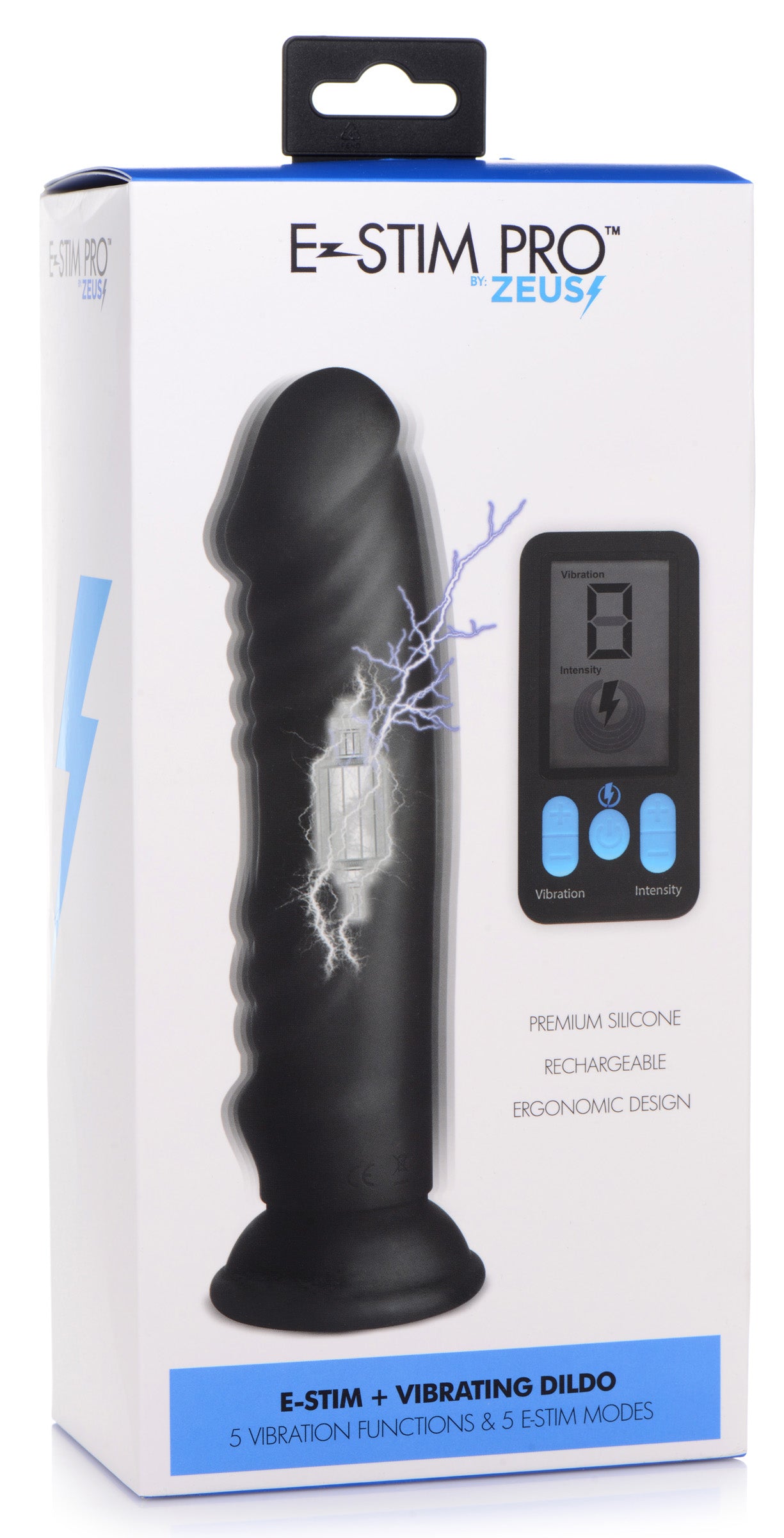 Zeus Electrosex E-Stim Pro 5x Vibrating Dildo with Remote Control Black