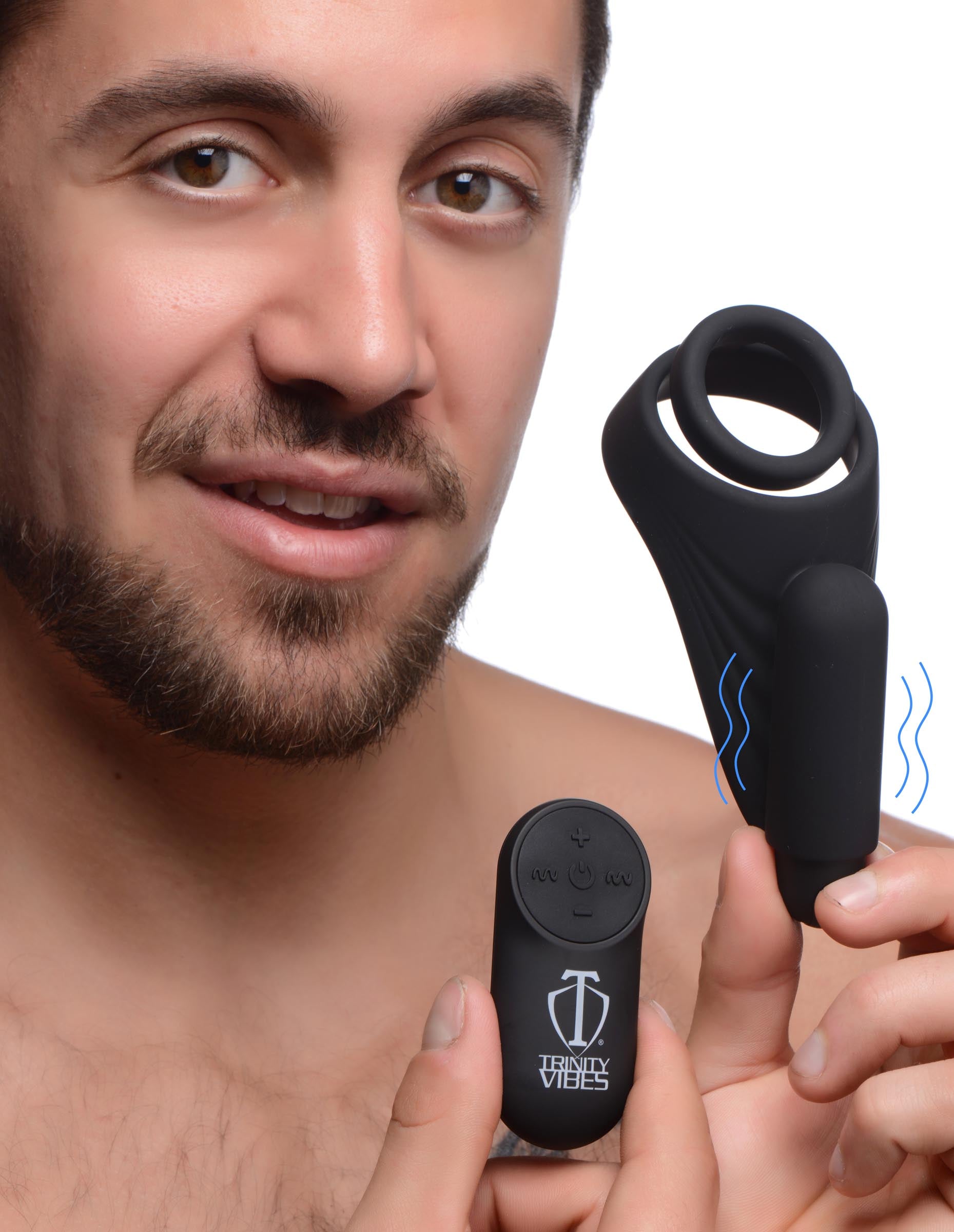 Trinity Men 7X Silicone C-Ring with Vibrating Taint Stimulator Black