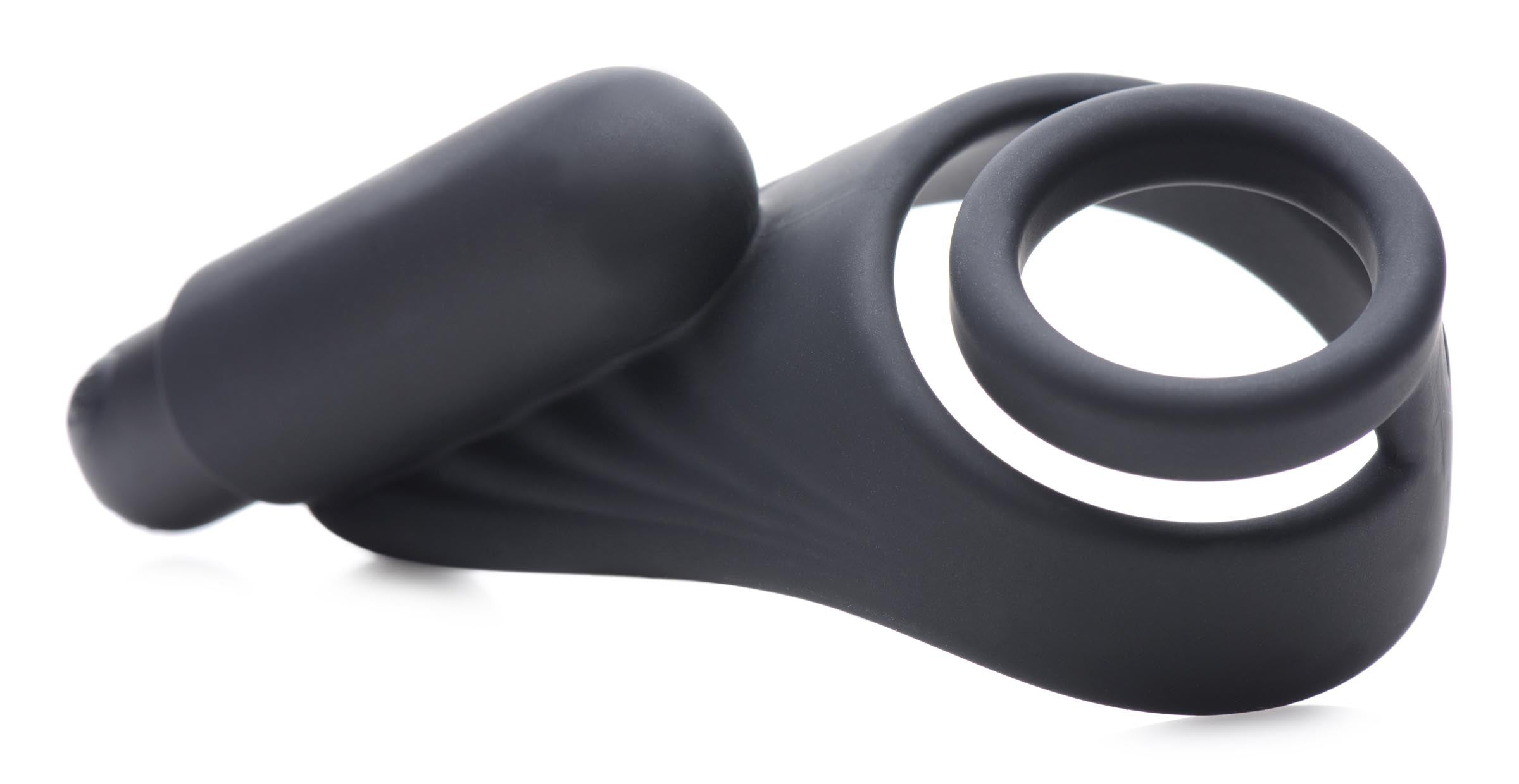 Trinity Men 7X Silicone C-Ring with Vibrating Taint Stimulator Black