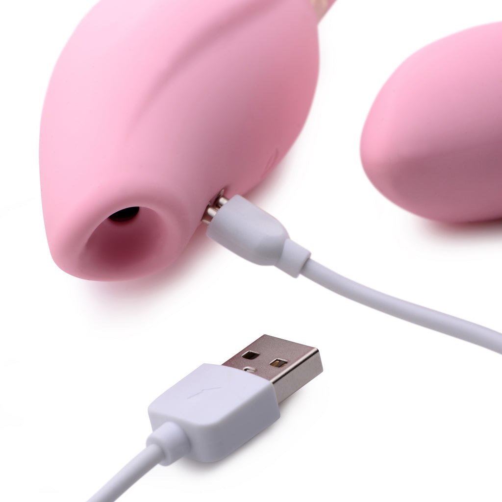 Shegasm Shegasm 8X Tandem Plus Silicone Suction Clitoral Stimulator and Egg Pink