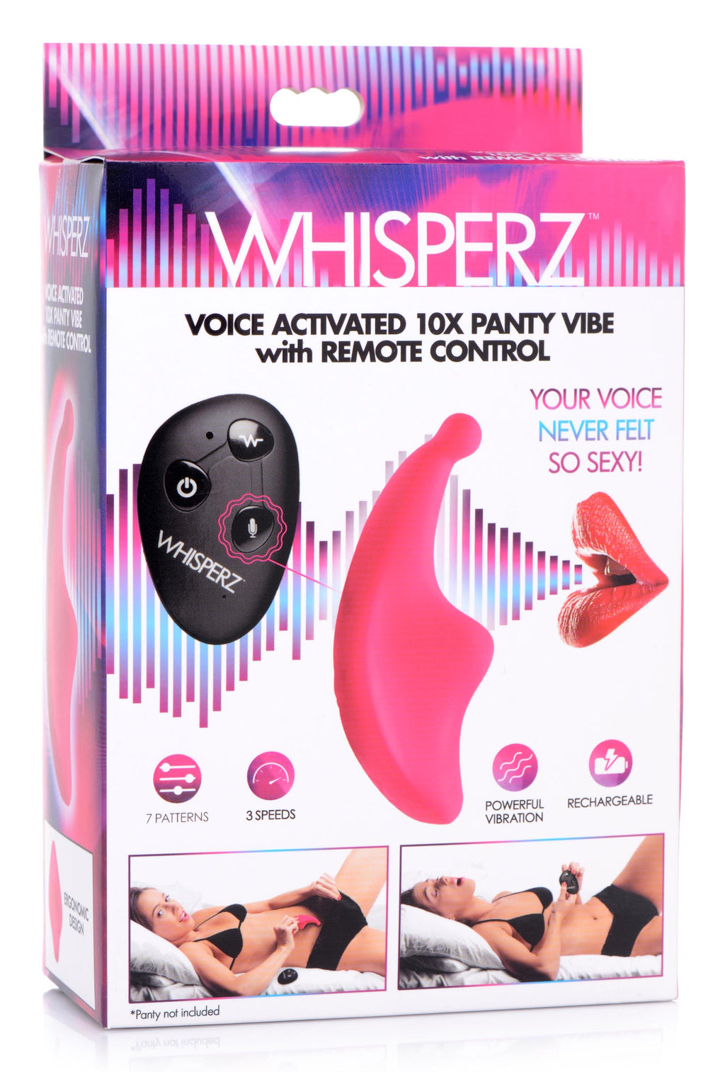 Whisperz Voice Activated 10X Silicone Panty Vibrator with Remote Control Pink