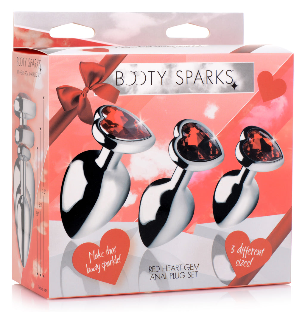 Booty Sparks Red Heart Gem Anal Plug Set Red