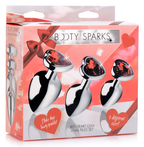 Booty Sparks Red Heart Gem Anal Plug Set Red