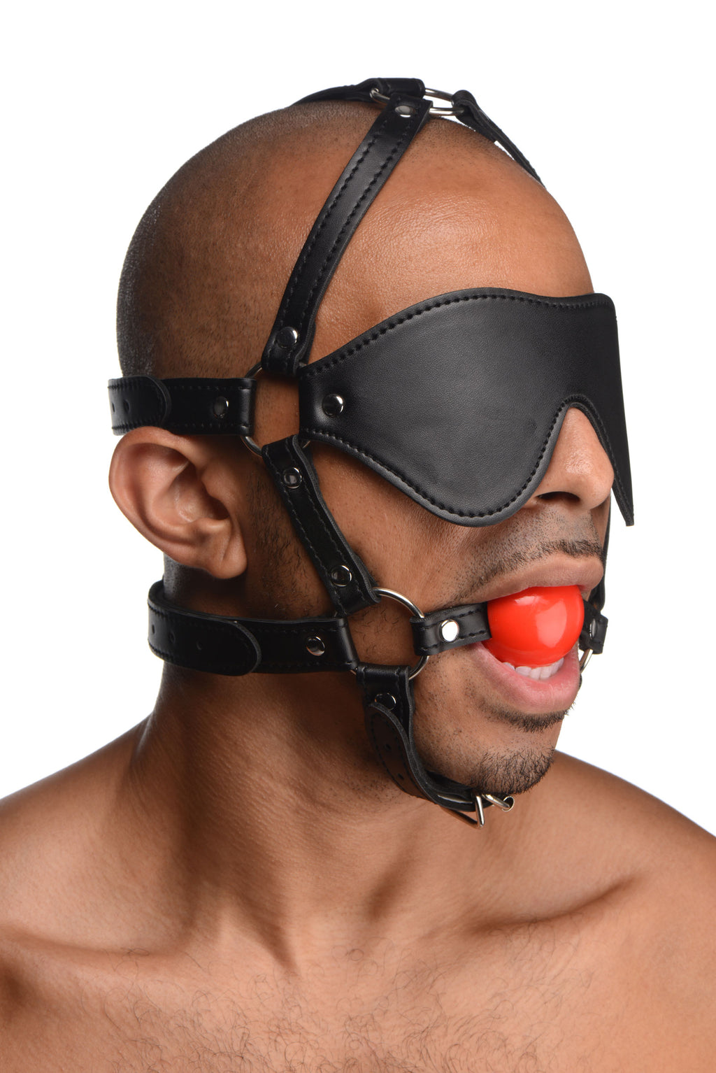 Strict Blindfold Harness and Red Ball Gag Red