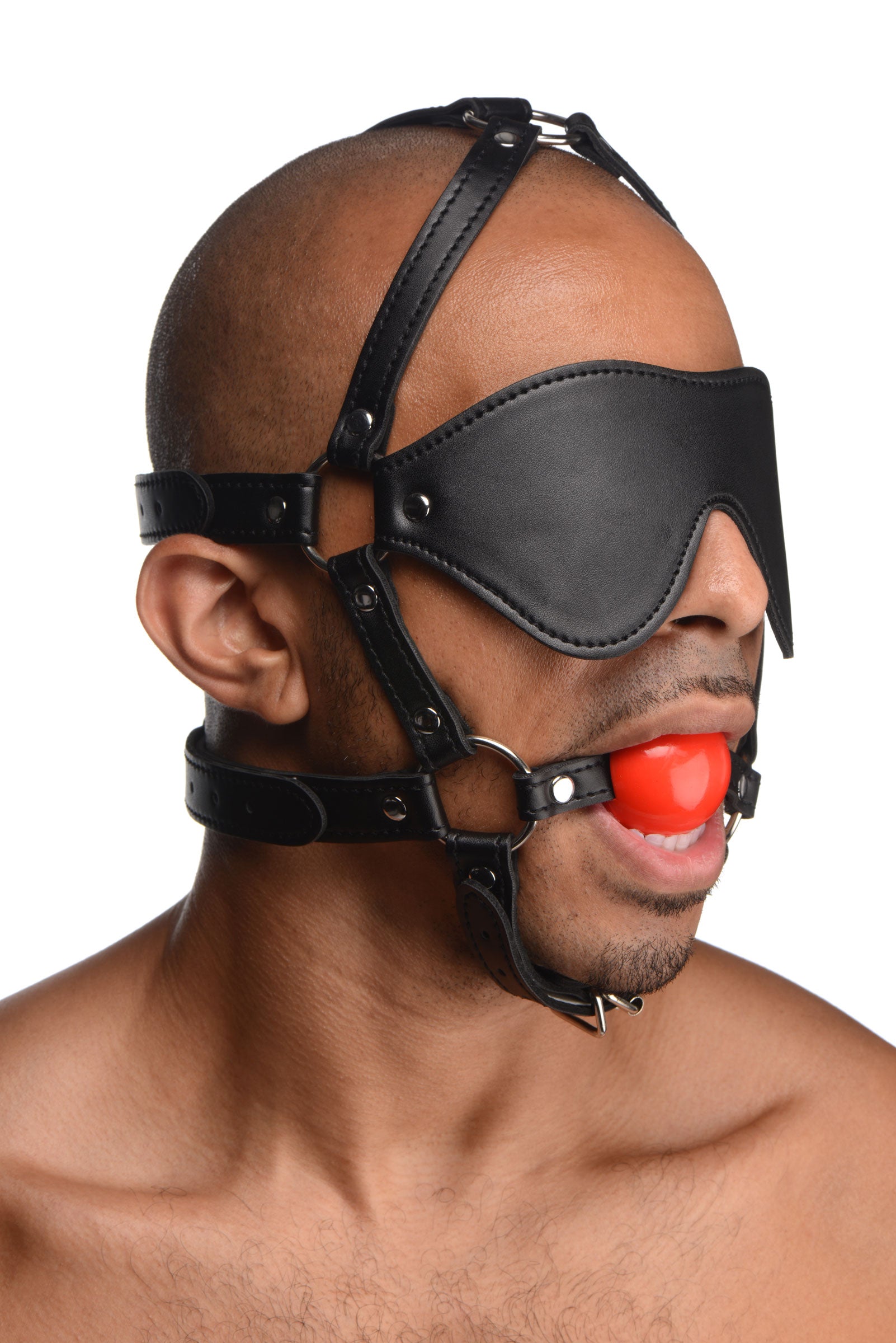 Strict Blindfold Harness and Red Ball Gag Red