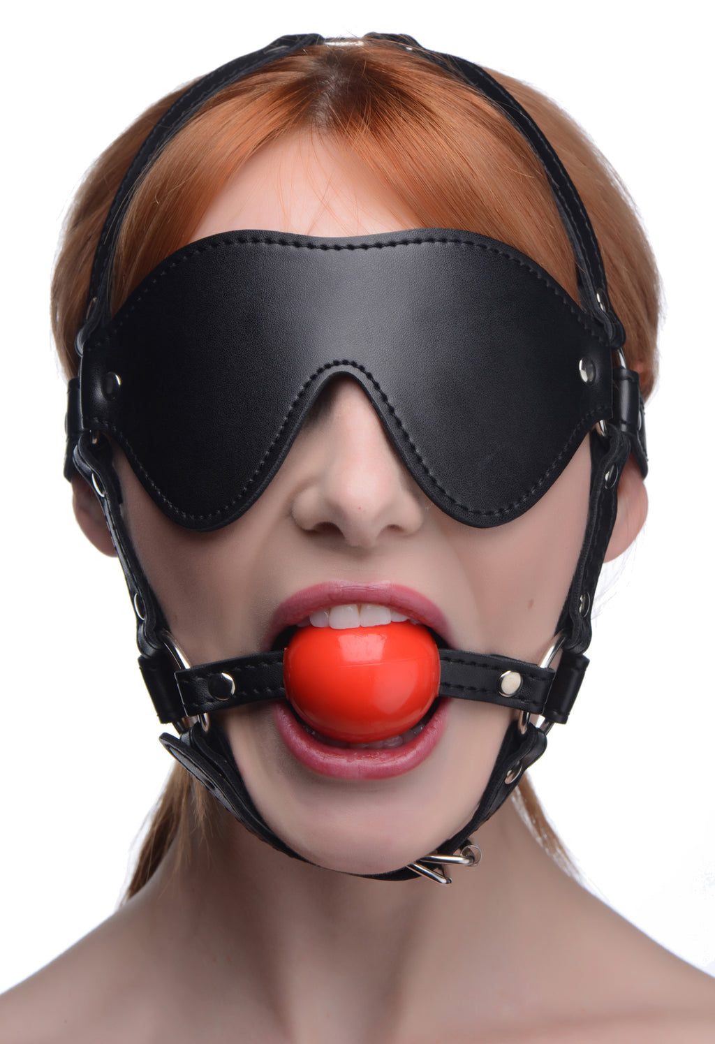 Strict Blindfold Harness and Red Ball Gag Red