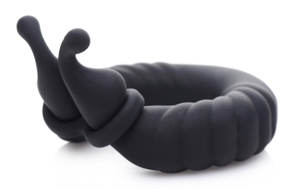 Trinity Men 10X Cobra Dual Stimulation Silicone Cock Ring Black