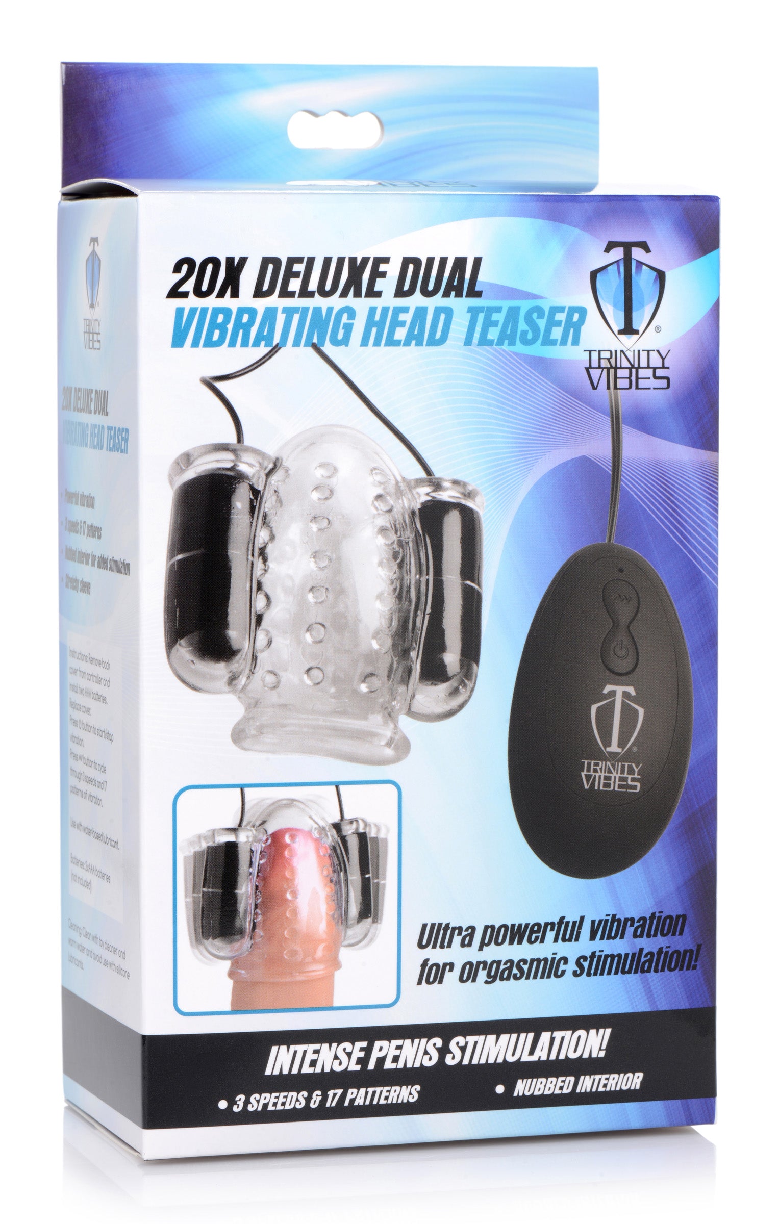 Trinity Men 20X Deluxe Dual Vibrating Head Teaser Clear